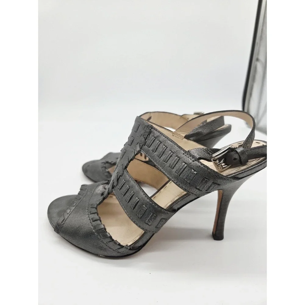 Womens Coach Gray Leather‎ Ankle Strap Sandal Heel Pump Size 9 Metallic